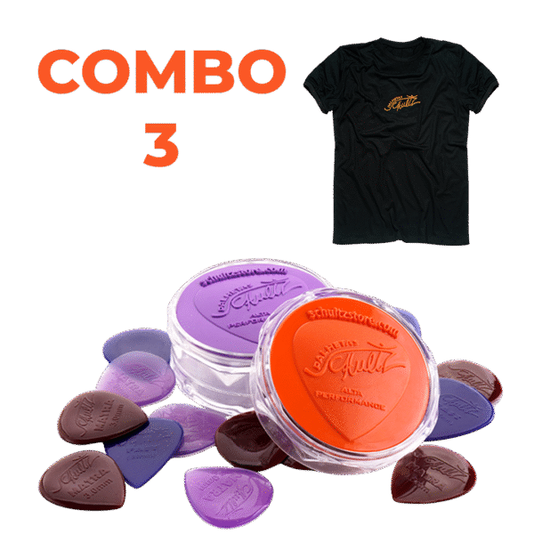 Combo 3 - 40 Palhetas a sua escolha + Camiseta + 2 Porta‑Palhetas + Frete Grátis